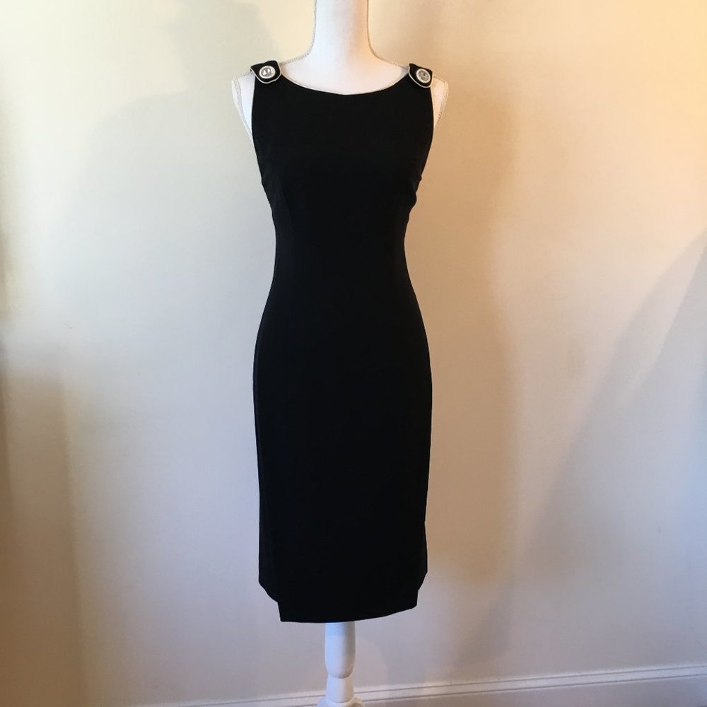 Black Sleeveless Cocktail Dress with white satin trim - Size 4 - simply elegant
